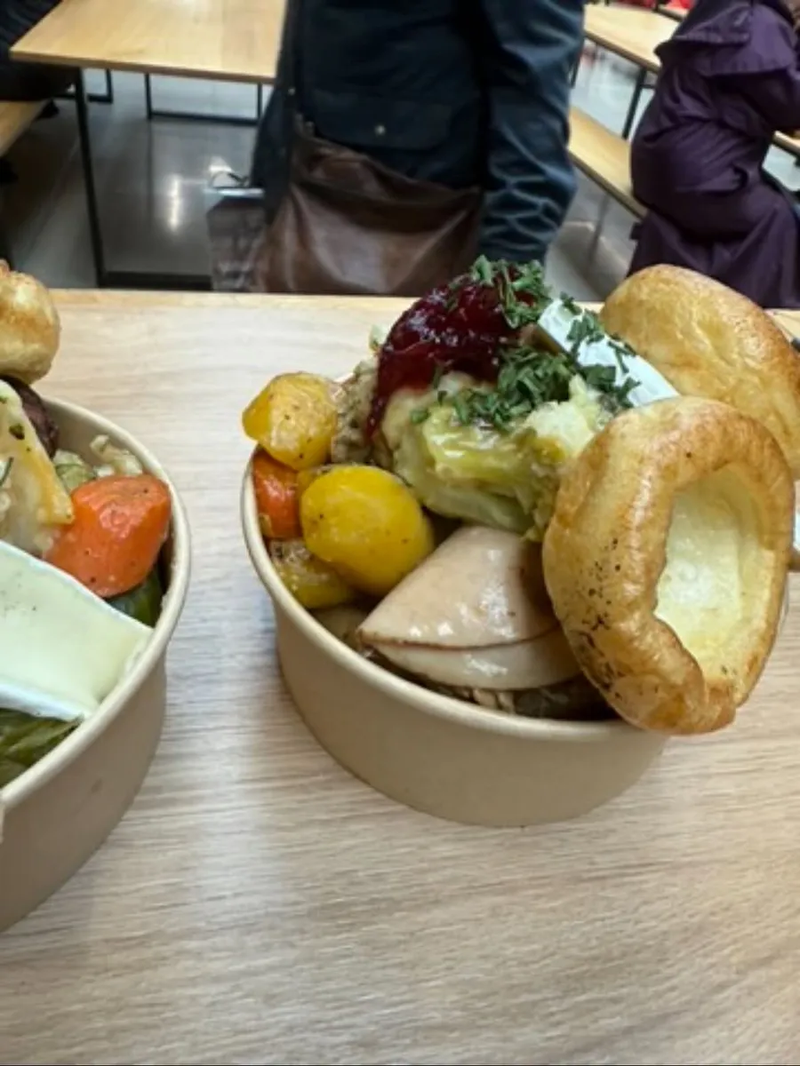 The Sunday Dinner Spud loaded with turkey, roast vegetables, Yorkshire pudding and cranberry sauce